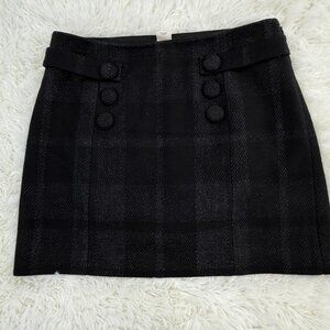 J.Crew Vintage Wool Mini Skirt Plaid Button Accent Career Wear Black Size 4